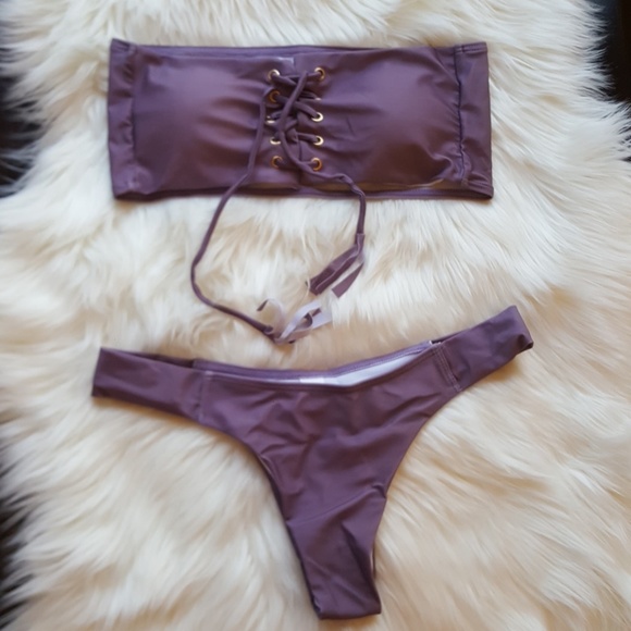 FINAL SALE!!! Bandeau lace up lavender bikini set - Picture 6 of 7